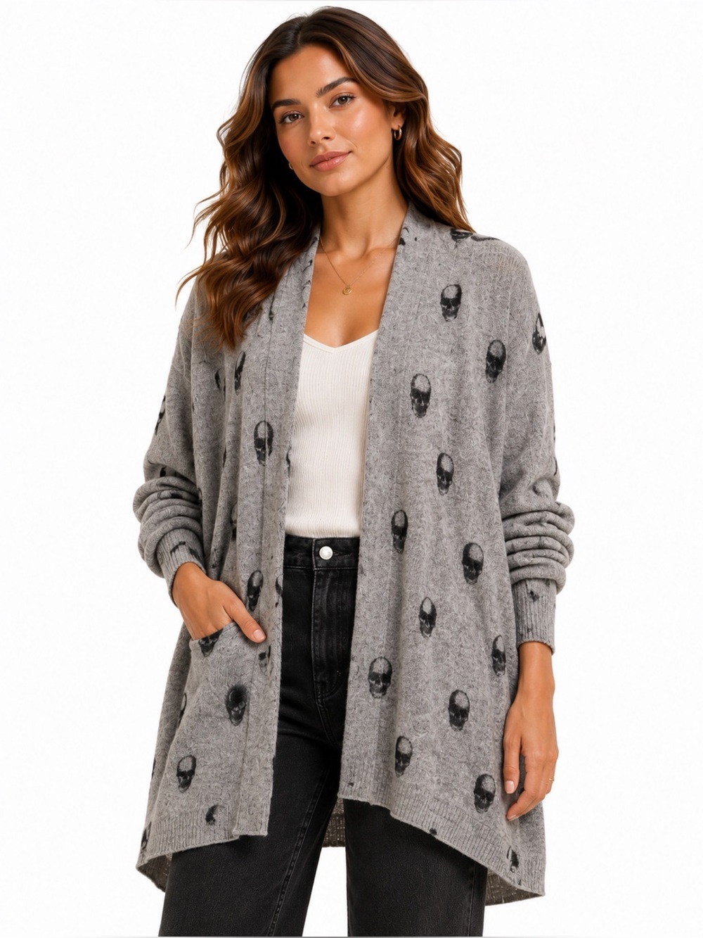 Skull Cashmere Cashmere Skull Print Cardigan - Small Flaw